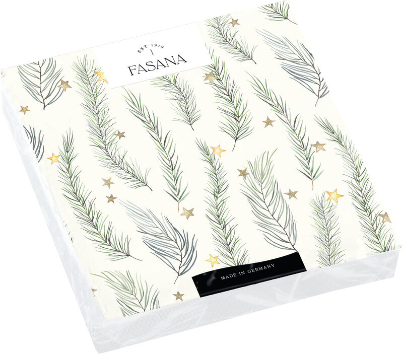 Fasana Servietten Branches mit Sternen – 33 × 33 cm – 3-lagig, Tissue – 20 Stk., FSC