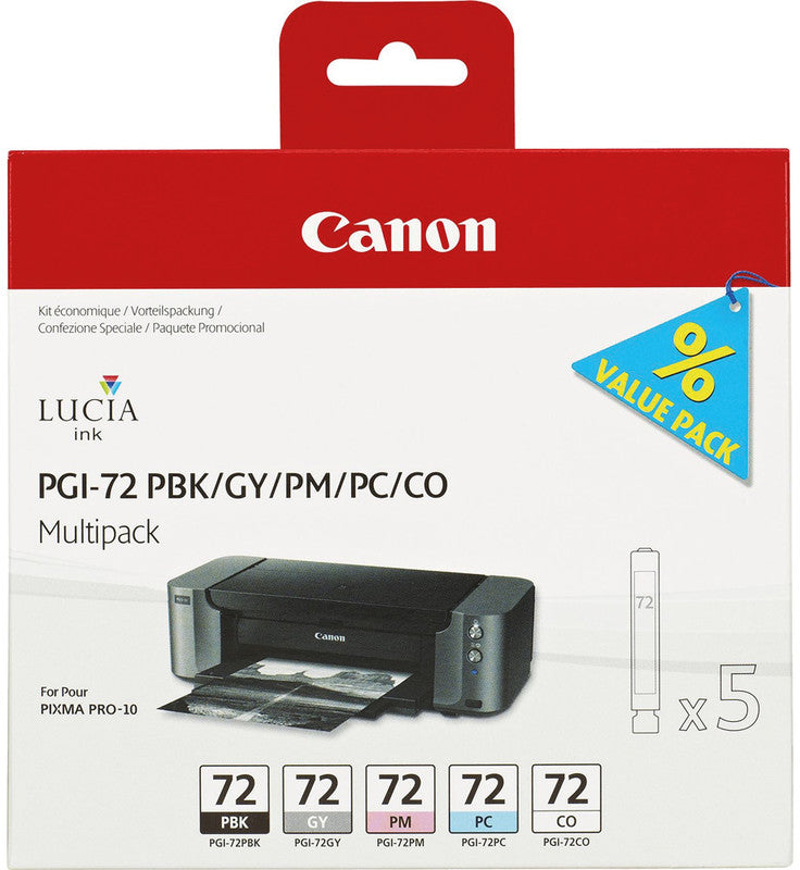 Canon Tintenpatronen-Multipack PGI-72PBK/GY/PM/PC/C, 5er-Pack – für Inkjet-Multifunktionsgeräte