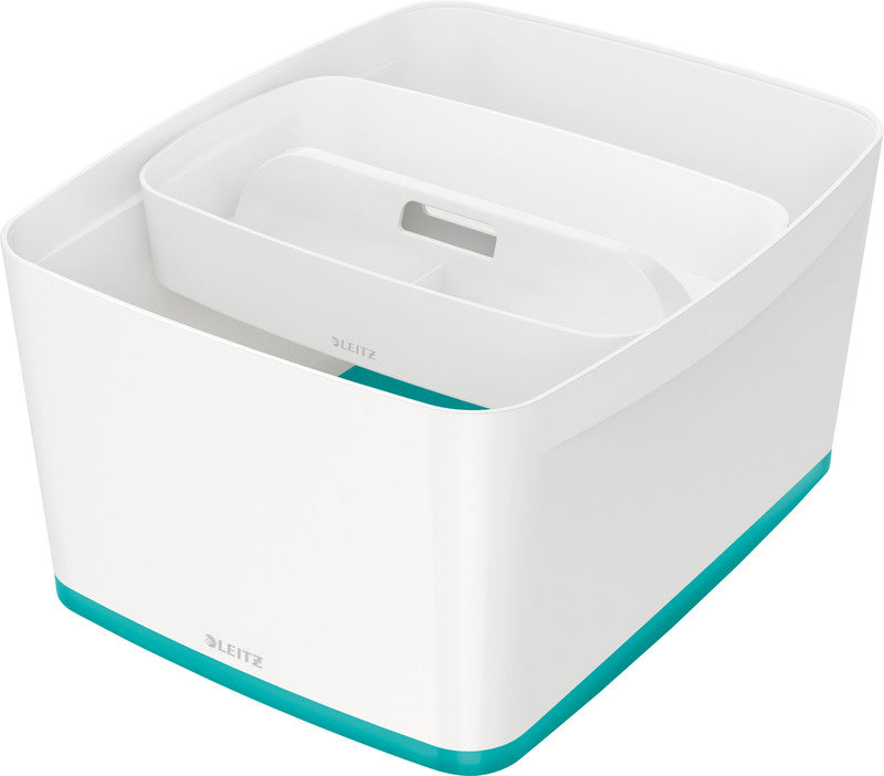 Leitz Aufbewahrungsbox MyBox – Kunststoff, weiss/eisblau, 31,8 × 19,8 × 38,5 cm – 1er-Pack