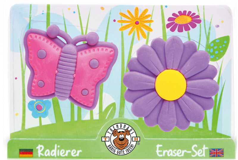 Trendhaus Radierer Good Feelings – für Bleistifte – 36 × 29 mm – Kunststoff – Pink, Lila – 2er-Pack