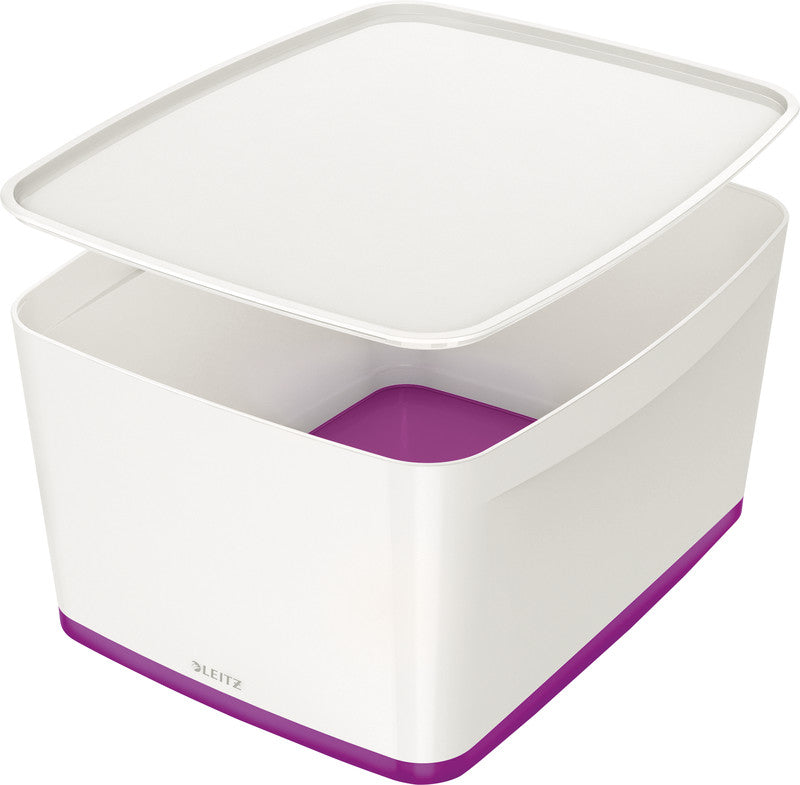 Leitz Aufbewahrungsbox MyBox – Kunststoff, weiss/violett, 31,8 × 19,8 × 38,5 cm