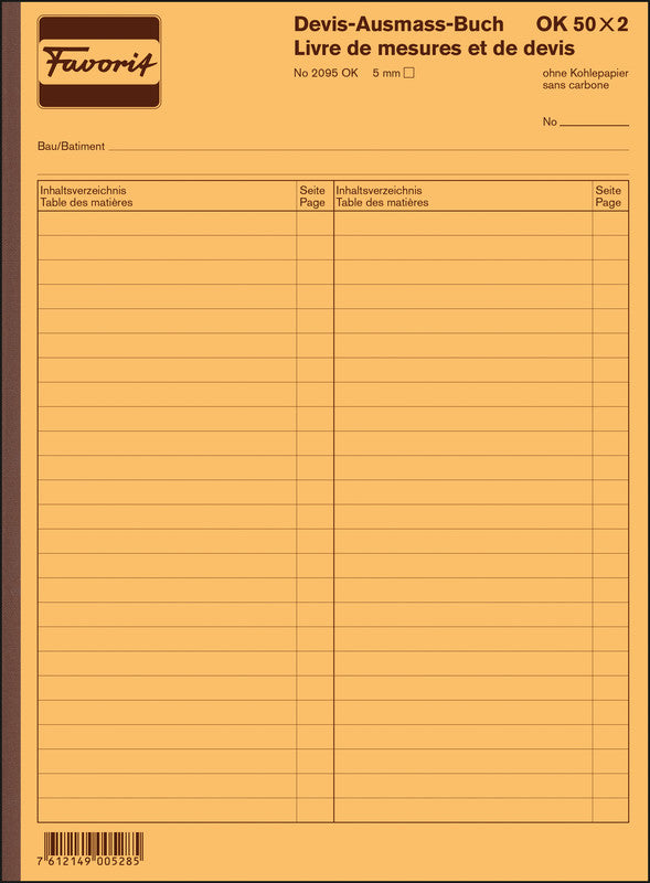 Favorit Formularblock – Devis-Ausmass, Deutsch/Französisch, 50 Blatt, A4