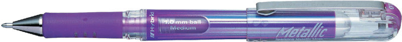 Pentel Hybrid Gel Grip DX Gelschreiber – violett metallic, 1 mm, wasserfest, Kappe – für Linkshänder