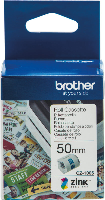 Brother Drucketiketten, 50 mm × 5 m, weiss, Papier, permanent, für VC-500W