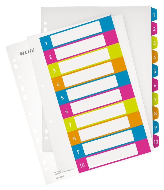 Leitz Wow Register – A4, 10-teilig, PP, farbig, vorgedruckt, 11-fach gelocht – für Zeigebuchtaschen