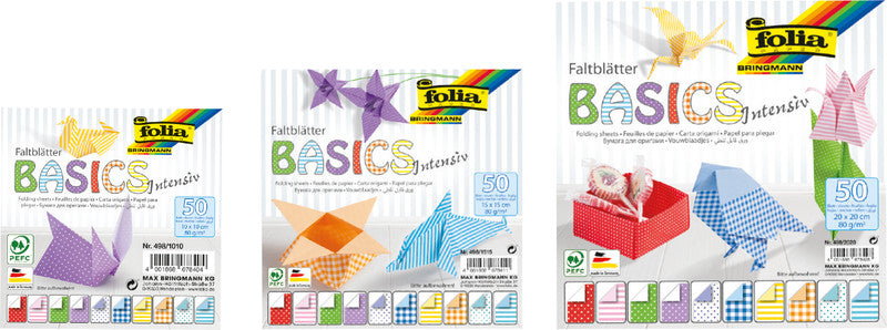 Folia Faltblätter, Basic intensiv – 150 × 150 mm – 80 g/m² – sortiert – 50 Blatt