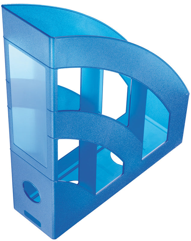 Helit the bridge Stehsammler für Format A4/C4 – mit Griffloch, 75 × 315 × 243 mm, blau transparent, Kunststoff