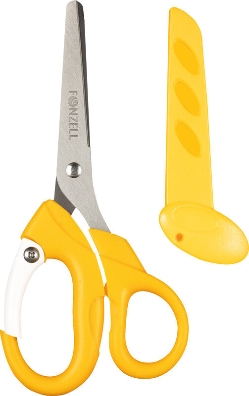 Fonzell Kinderschere – 15,5 cm, Edelstahl, für Rechts- und Linkshänder, abgerundete Spitzen, Kunststoff, Gelb