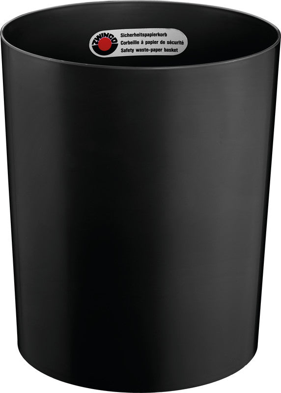 Zwingo Sicherheitspapierkorb – 20 l – Kunststoff, schwarz – TÜV – Ø 280 × H 340 mm