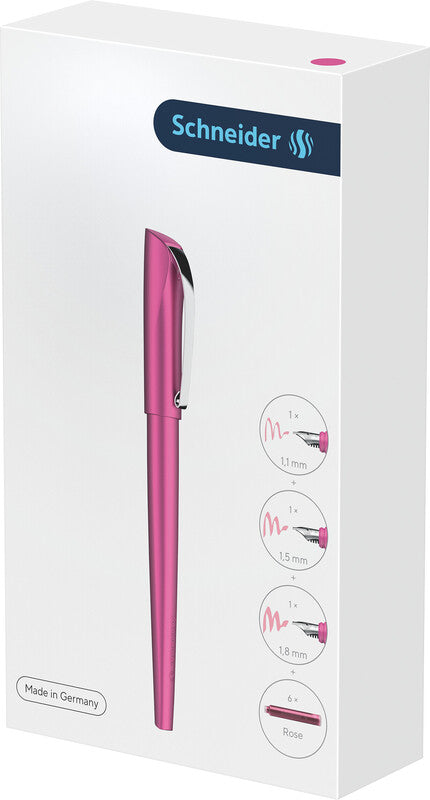 Schneider AG Schneider Callissima Kalligrafie Set – 1,1/1,5/1,8 mm – für Rechts- & Linkshänder – Pink, Rose – Patronen