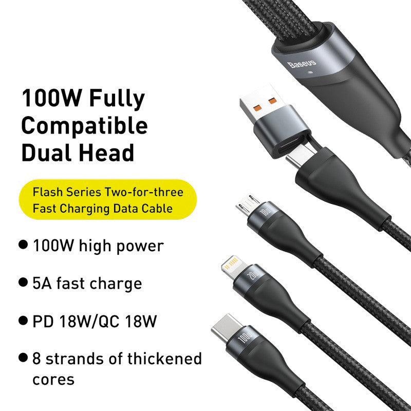 Baseus USB auf USB-C, Lightning, Micro-USB Kabel, 1,2 m, Schwarz
