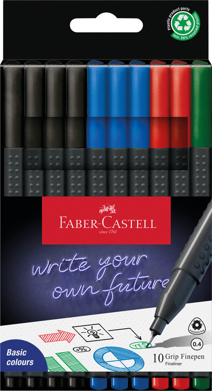 Faber-Castell Grip Office Fineliner – 10er-Set – 0,4 mm – sortiert