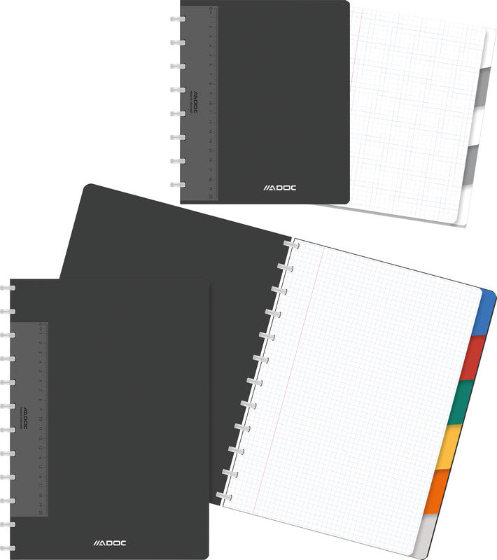 Adoc Spiralblock A4, kariert, Spiralbindung, 72 Blatt, perforiert, 90 g/m² – schwarz
