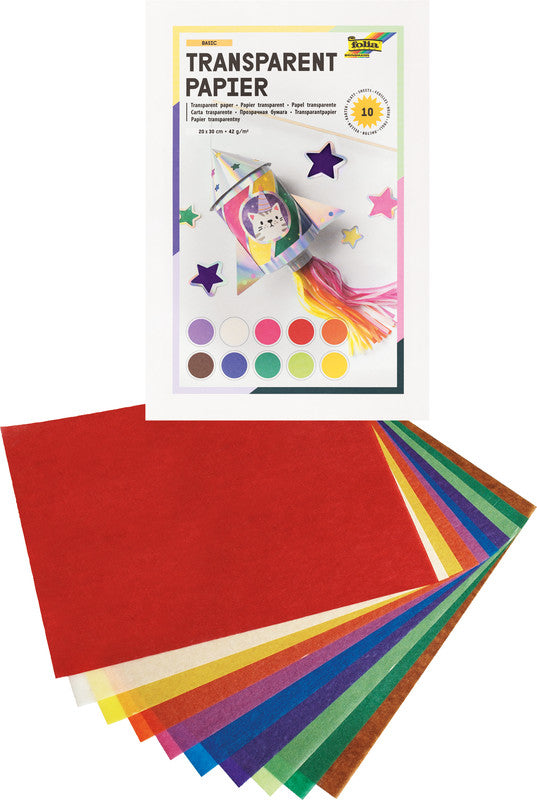Folia Transparentpapier – 20 × 30 cm, 42 g/m², sortiert, 10 Bogen, zum Basteln