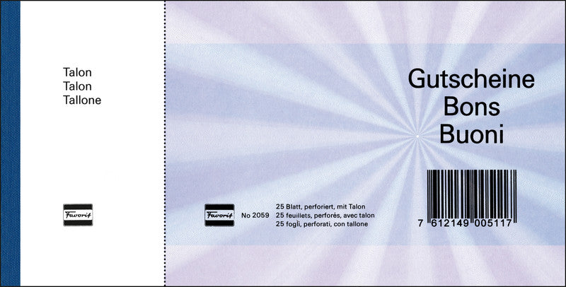 Favorit Formularblock – Geschenk-Gutscheine, Deutsch, Französisch, Italienisch, 25 Blatt, 205 × 105 mm
