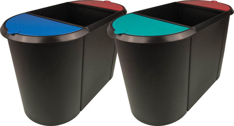 Helit Papierkorb the triple – 20 l – Kunststoff, schwarz – B × H × T 280 × 350 × 555 mm