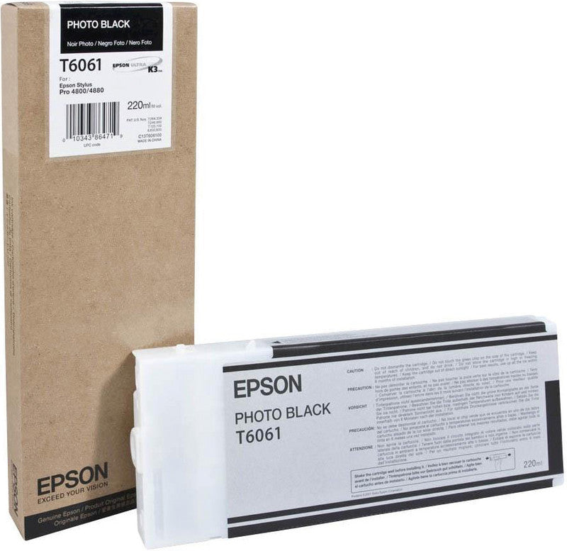Epson Tintenpatrone T6061, Foto schwarz, 220 ml – für Tintenstrahldrucker, Multifunktionsgeräte