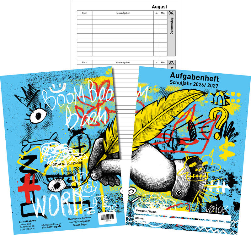 Noname Aufgabenheft – A5, Deutsch, Vordruck, 104 Seiten, Mehrfarbig, Der Blaue Engel
