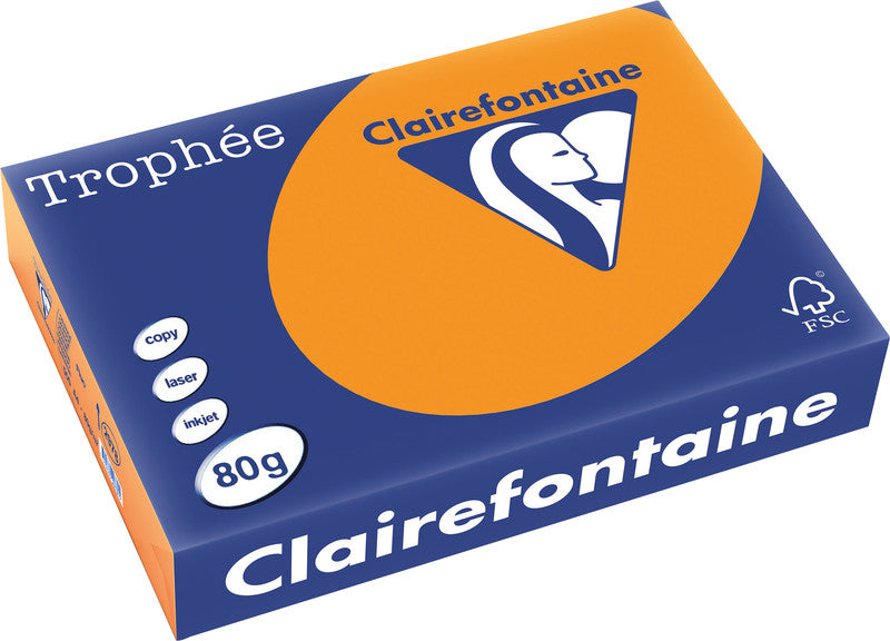 Clairefontaine Kopierpapier – A4, 80 g/m², Neonorange – für Inkjet/Laser/Kopierer – FSC, EU Ecolabel – 500 Blatt