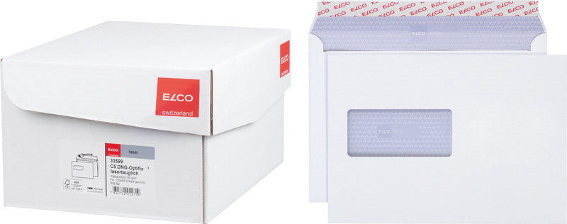 Elco Couvert C5 (229 × 162 mm), mit Fenster, haftklebend (Optifix), hochweiss, 100 g/m² – 500 Stk.