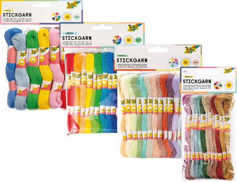 Folia Stickgarn-Set – Baumwolle, mercerisiert, 8 m, Pastellfarben (2 × 26), sortiert – für Sticken