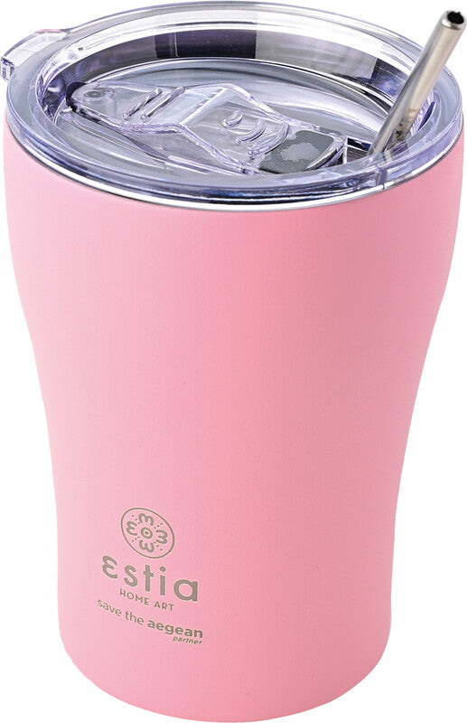 Estia Thermobecher 350 ml – Doppelwandig 6 h heiss / 12 h kalt, Edelstahl, Druckknopfdeckel, Blossom Rose