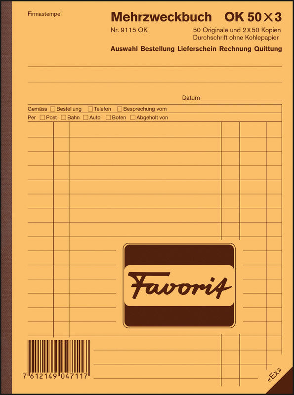 Favorit Formularblock – Deutsch, 50 Blatt, A5, Karton