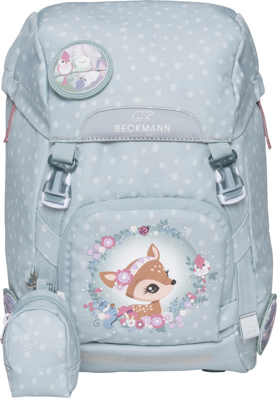 Beckmann Schulrucksack Classic 1st – 6-teilig – Forest Deer Dusty Mint – mit Leuchteffekt