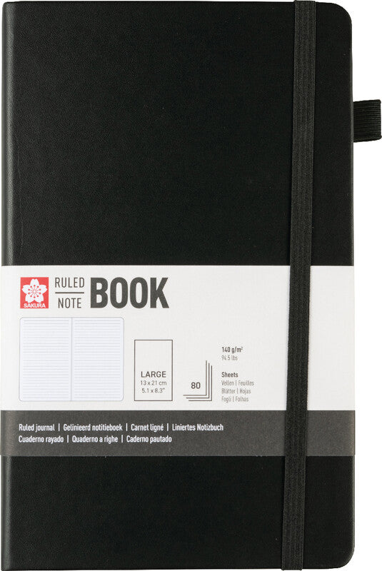 Sakura Notizbuch – 130 × 210 mm – 160 Seiten – 140 g/m² – gebunden, Gummiband, Stiftschlaufe – schwarz