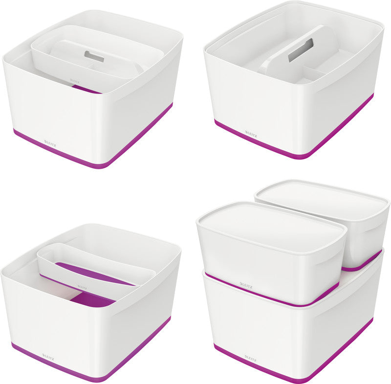 Leitz Aufbewahrungsbox MyBox – Kunststoff, weiss/violett, 31,8 × 19,8 × 38,5 cm