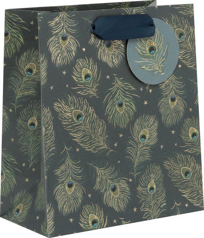 Glick Geschenktasche 'Peacock Quill' – 20 × 10 × 22,5 cm, Papier, mit Satinband, Folienprägung, mehrfarbig