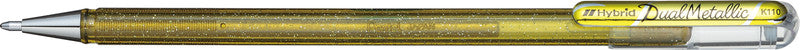 Pentel Hybrid Gel Dual Metallic Gelschreiber – Gold, 1 mm, für dunkles Papier, Kappe