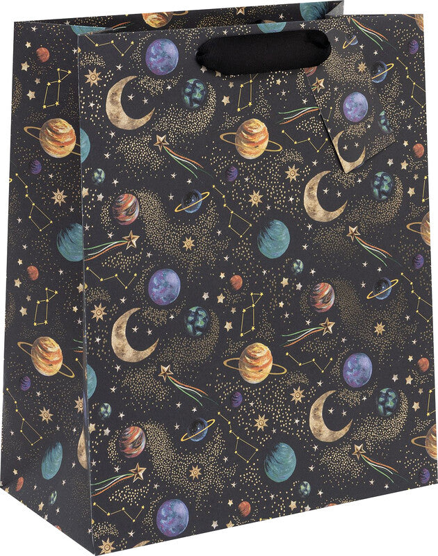 Glick Geschenktasche 'Celestial Glow' – 26 × 13,5 × 31,5 cm, Papier, mit Satinband, Folienprägung, mehrfarbig
