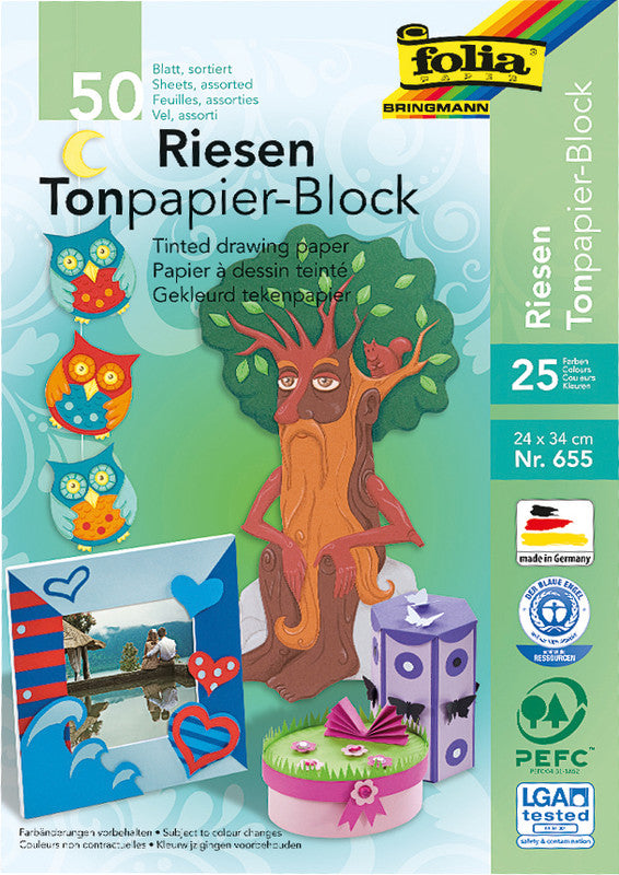 Folia Tonpapierblock – 240 × 340 mm – 130 g/m² – sortiert – 50 Blatt