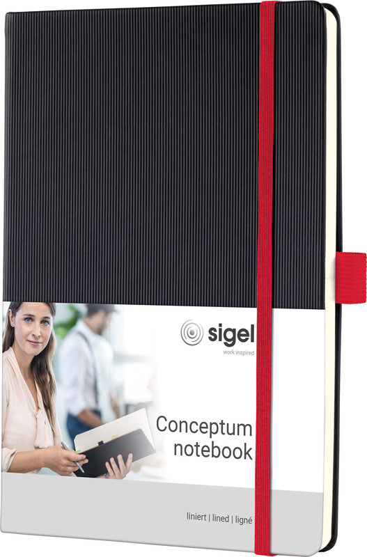 Sigel Notizbuch A5, liniert, Fadenheftung, 194 Seiten, 80 g/m² – schwarz