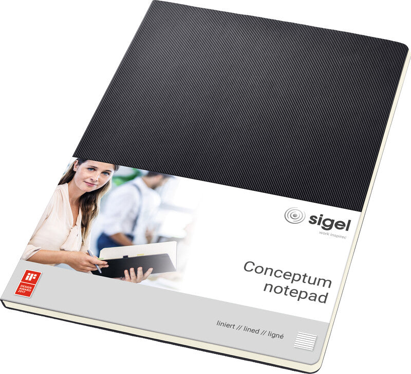 Sigel Conceptum Softwave Schreibblock, A4, liniert, 60 Blatt, 4-fach gelocht, 80 g/m² – schwarz
