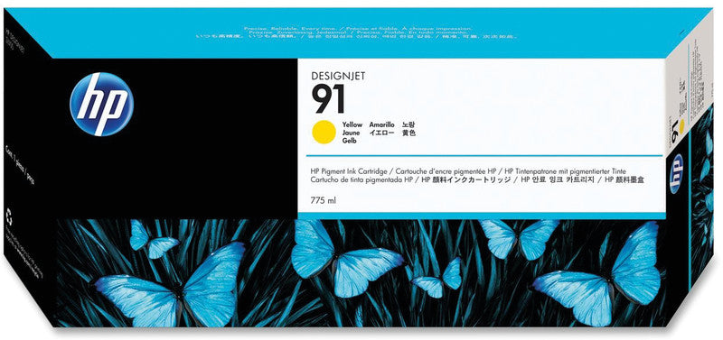 HP Tintenpatrone 91, Gelb, 775 ml – für Inkjetdrucker und Multifunktionsgeräte