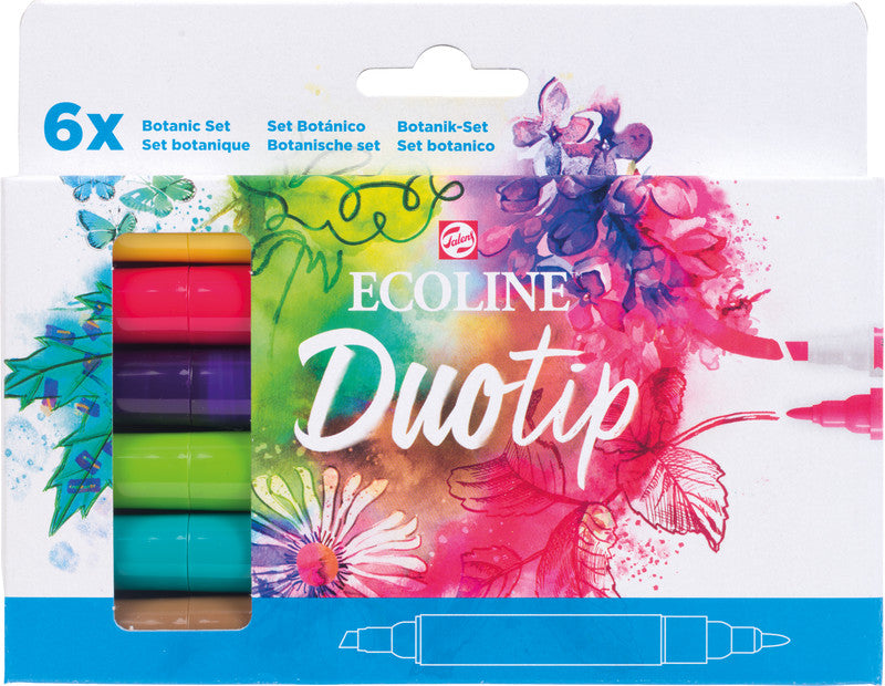Talens ecoline Filzstifte Duotip, Strichbreite 1–2 mm, 6 mm, auswaschbar, 6 Farben