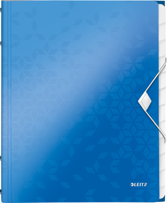 Leitz WOW A4 Fächermappe – 12 Fächer, Gummiband, Polypropylen (PP), Blau, Metallisch, 3 Schutzklappen, Taben