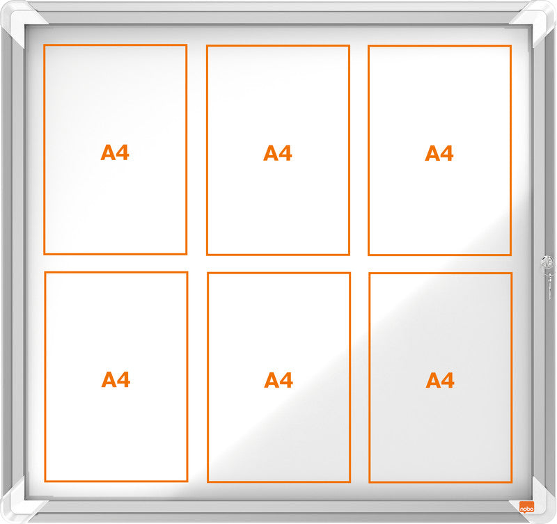 Nobo Schaukasten, 6 × A4 – Aluminium, Sicherheitsglas, abschliessbar, magnethaftend, 70,9 × 66,8 × 4,3 cm