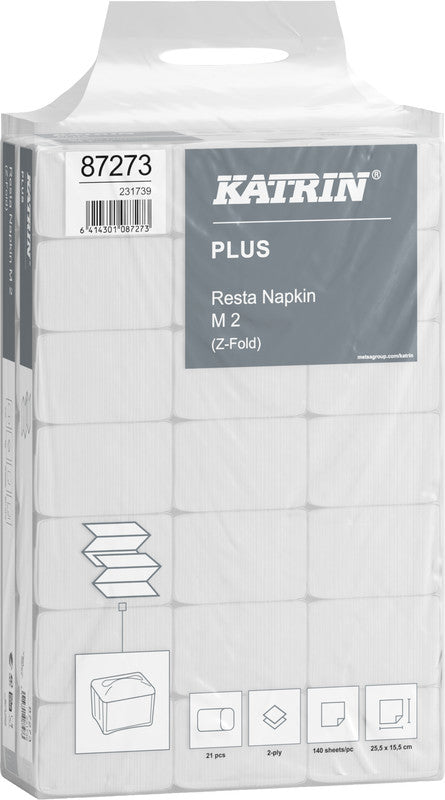 Katrin Servietten – 25,5 × 15,5 cm – 2-lagig, Tissue, weiss – 140 Stk., EU Ecolabel, Nordic Ecolabel