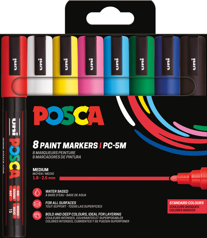 Uni-Ball Uni Posca Non-Permanent Marker – Rundspitze 1,8-2,5 mm – Sortiert – 8er-Set