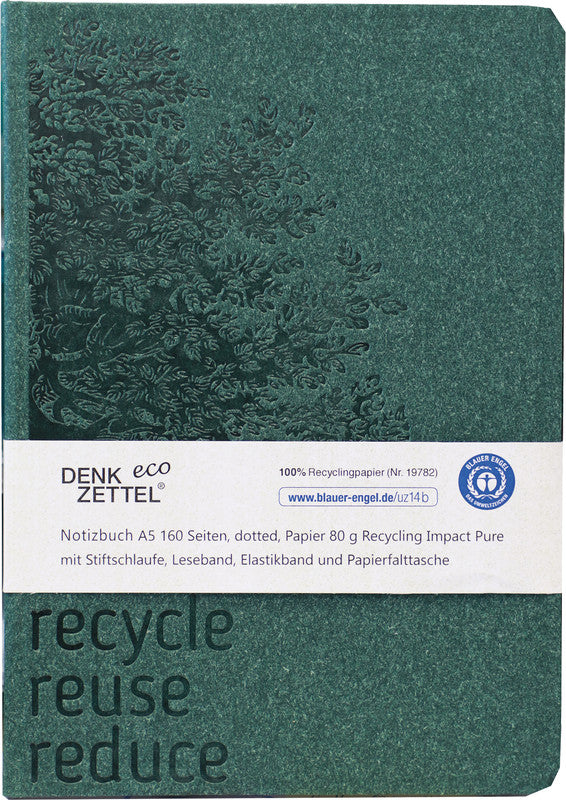 Denkzettel Notizbuch A5, punktkariert, gebunden, Hardcover, 160 Seiten, 80 g/m² – grün