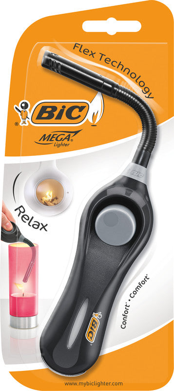 BIC Multifunktionsfeuerzeug Megalighter Flex Relax – flexibler Hals – Kunststoff – mehrfarbig