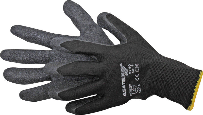 Arbeitshandschuhe – Grösse 9, 12 Paar (24 Stück) – Nylon, Latex, EN 388, CE Kat. II, Schwarz