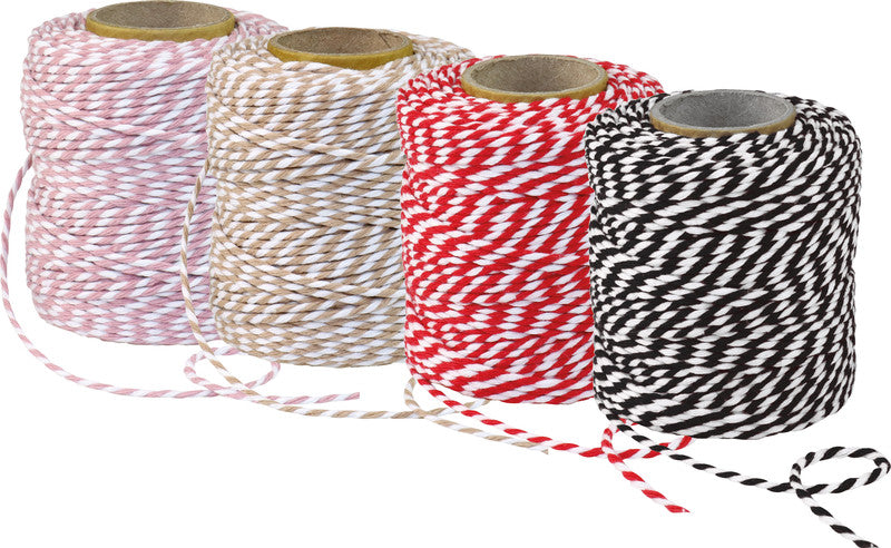 Präsent Baumwollkordel – 2 mm × 50 m, rot/weiss