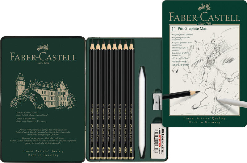 Faber-Castell PITT Graphite Matt Graphit-Set, Metall-Box – 11-teilig