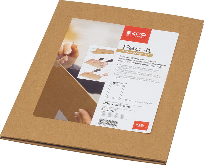 Elco Karton-Versandtasche – 240 × 340 mm, Wellkarton, Braun, Selbstklebend, Aufreissperforation – 2 Stück