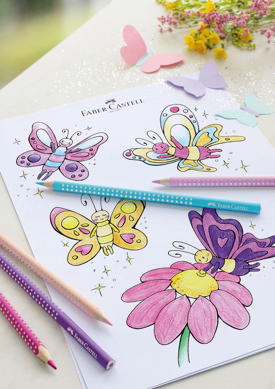 Faber-Castell Aquarellfarbstifte Grip Sparkle – 12 Farben, im Metalletui, Ø 3 mm, dreikantig, FSC