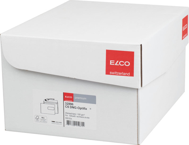 Elco Couvert C5, Fenster rechts, selbstklebend, hochweiss, 100 g/m², mit Innendruck – 500 Stk.